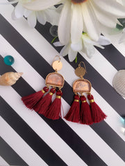 Earring-HALF MOON CRYSTAL WITH THREAD TASSEL