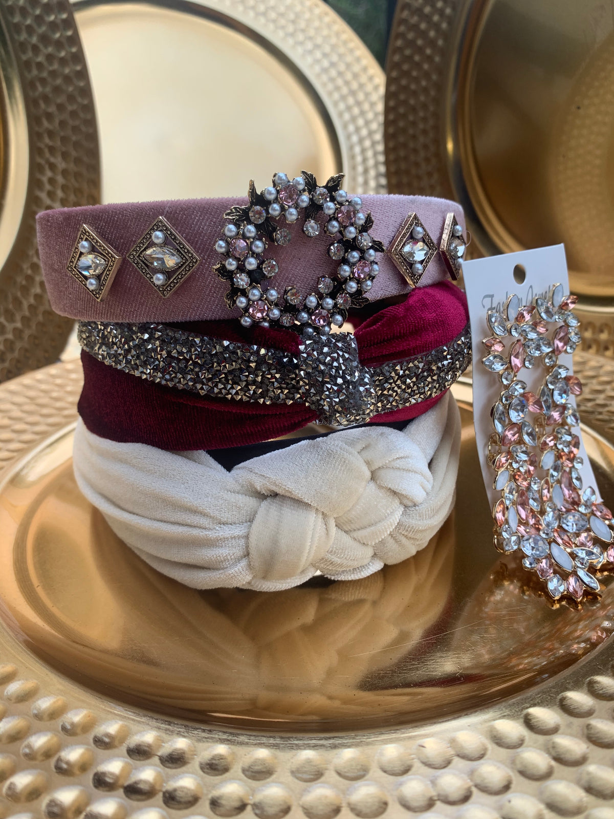Holiday  looks: 4 pieces set: 3 Headband 1 pair of earring
