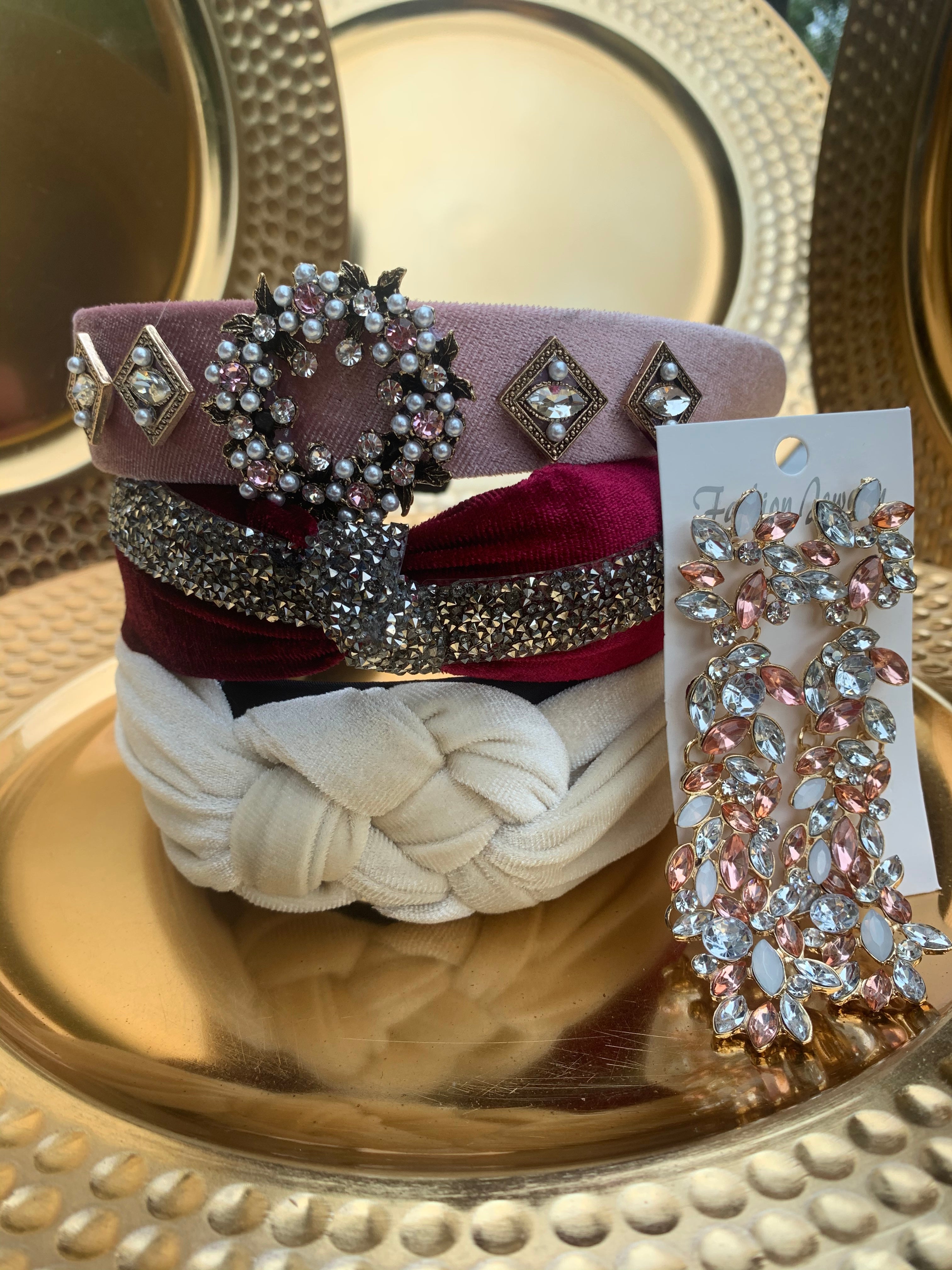 Holiday  looks: 4 pieces set: 3 Headband 1 pair of earring