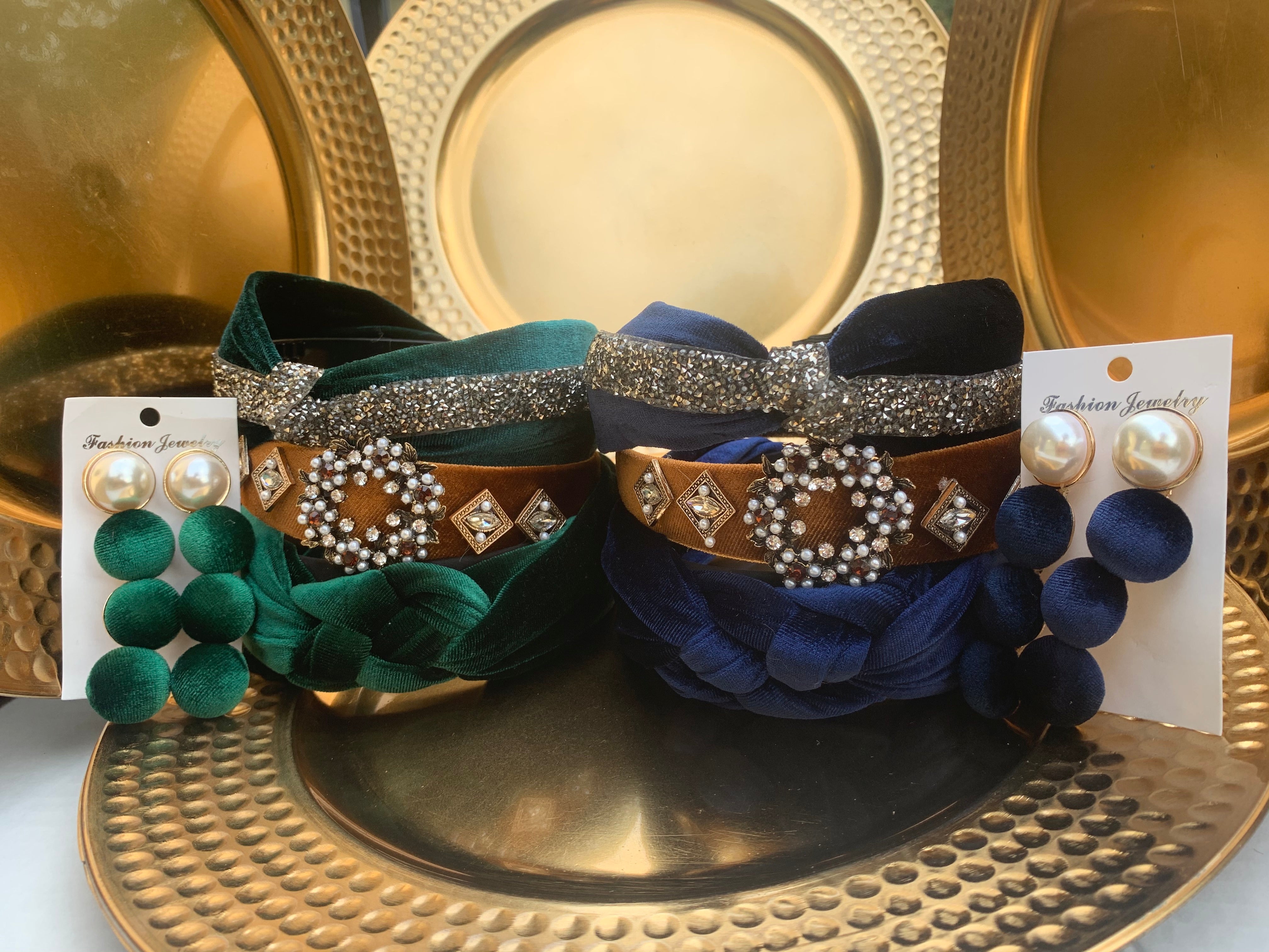 Holiday Looks. 4 pieces set:  3 headband 1 pair of earring