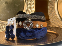 4 pieces set: 3 headbands 1 pair of earrings. Holiday looks New Year's eve looks Christmas looks