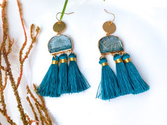 Earring HALF MOON CRYSTAL WITH THREAD TASSEL